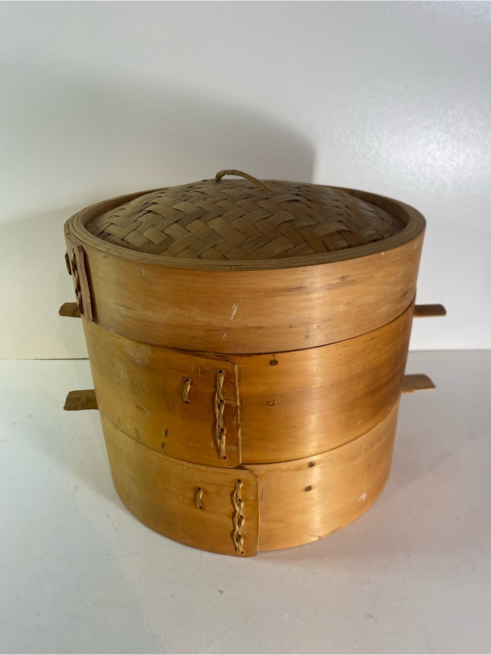 Vintage Covered 2-Tier Bamboo Steamer Basket With Handles 9” Diameter - Picture 4 of 12